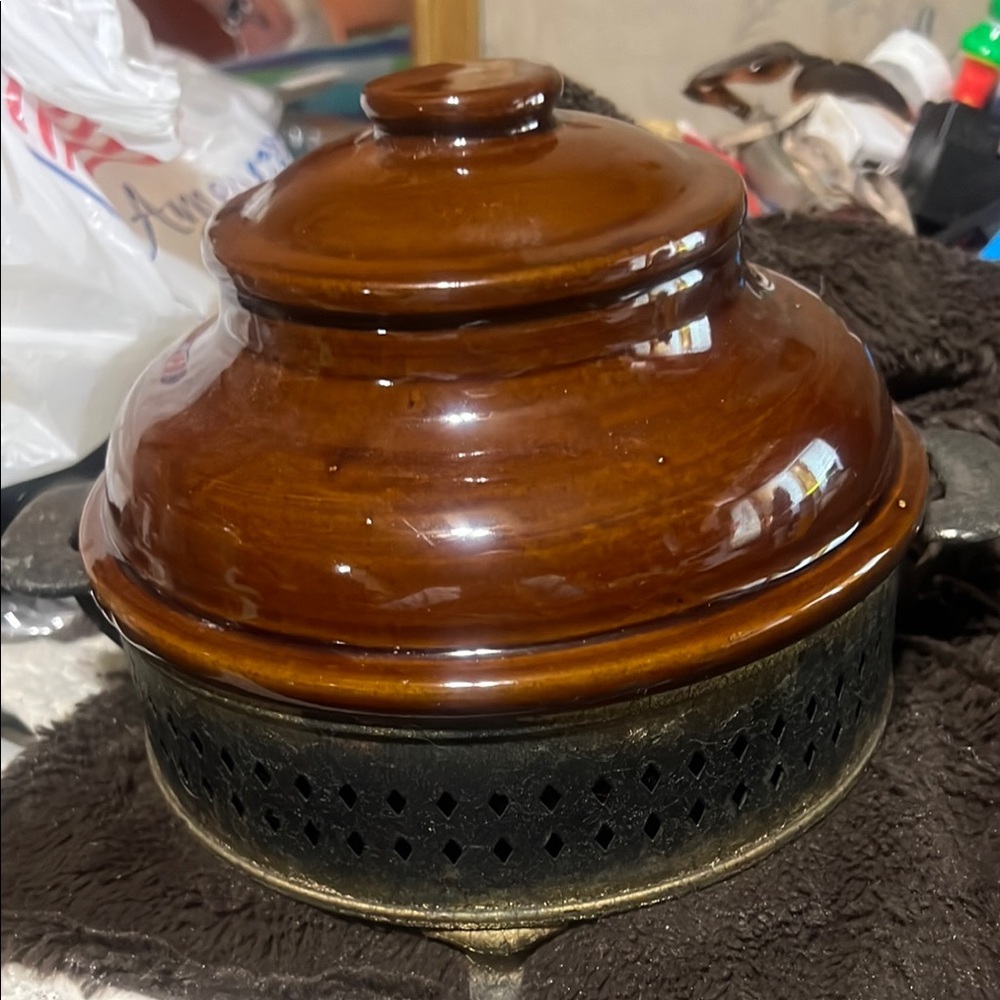 Vintage Dish with Metal Stand
